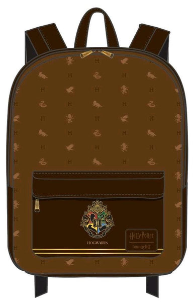 Harry Potter - Hogwarts Logo Brown Backpack - Bags & Accessories