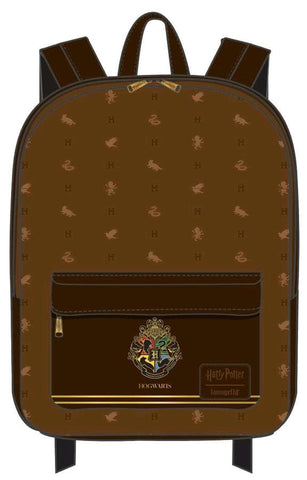 Harry Potter - Hogwarts Logo Brown Backpack - Bags & Accessories