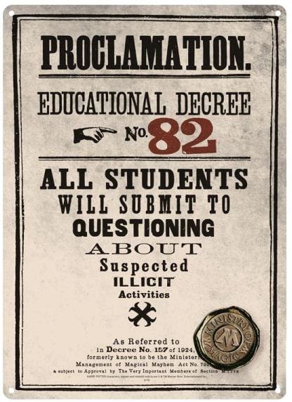Harry Potter - Tin Sign Small Decree 82 - Homewares