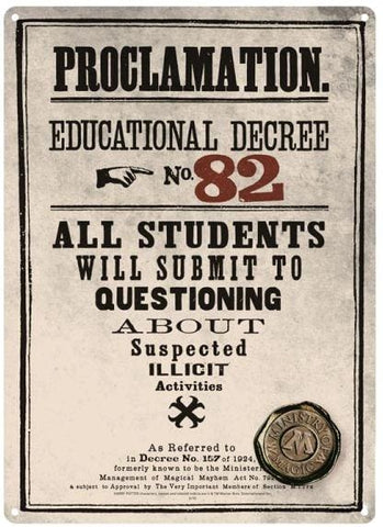 Harry Potter - Tin Sign Small Decree 82 - Homewares