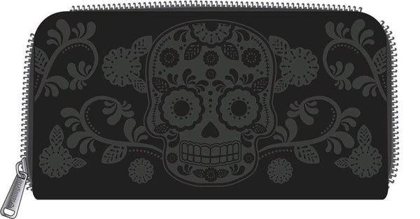 Loungefly - Floral Skull Black Zip-Around Wallet - Bags & Accessories