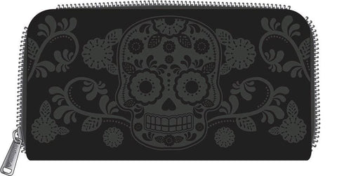 Loungefly - Floral Skull Black Zip-Around Wallet - Bags & Accessories