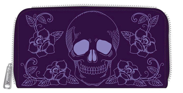 Loungefly - Floral Skull Purple Zip-Around Wallet - Bags & Accessories