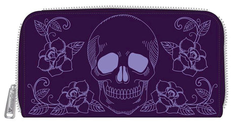 Loungefly - Floral Skull Purple Zip-Around Wallet - Bags & Accessories