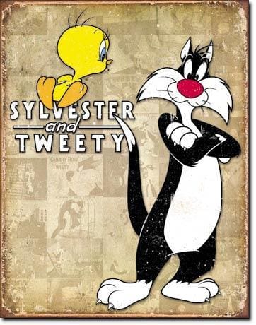 Sylvester & Tweety - Retro Tin Sign - Posters & Art Prints
