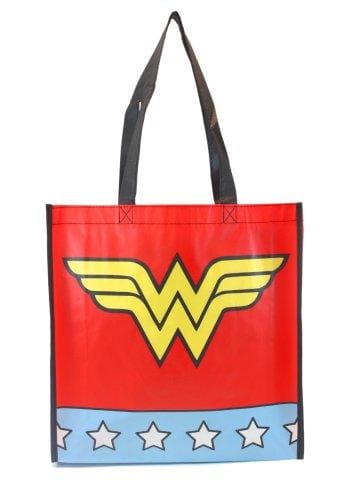 Wonder Woman - Star Print With Logo Red Shopping Bag - Bags & Accessories